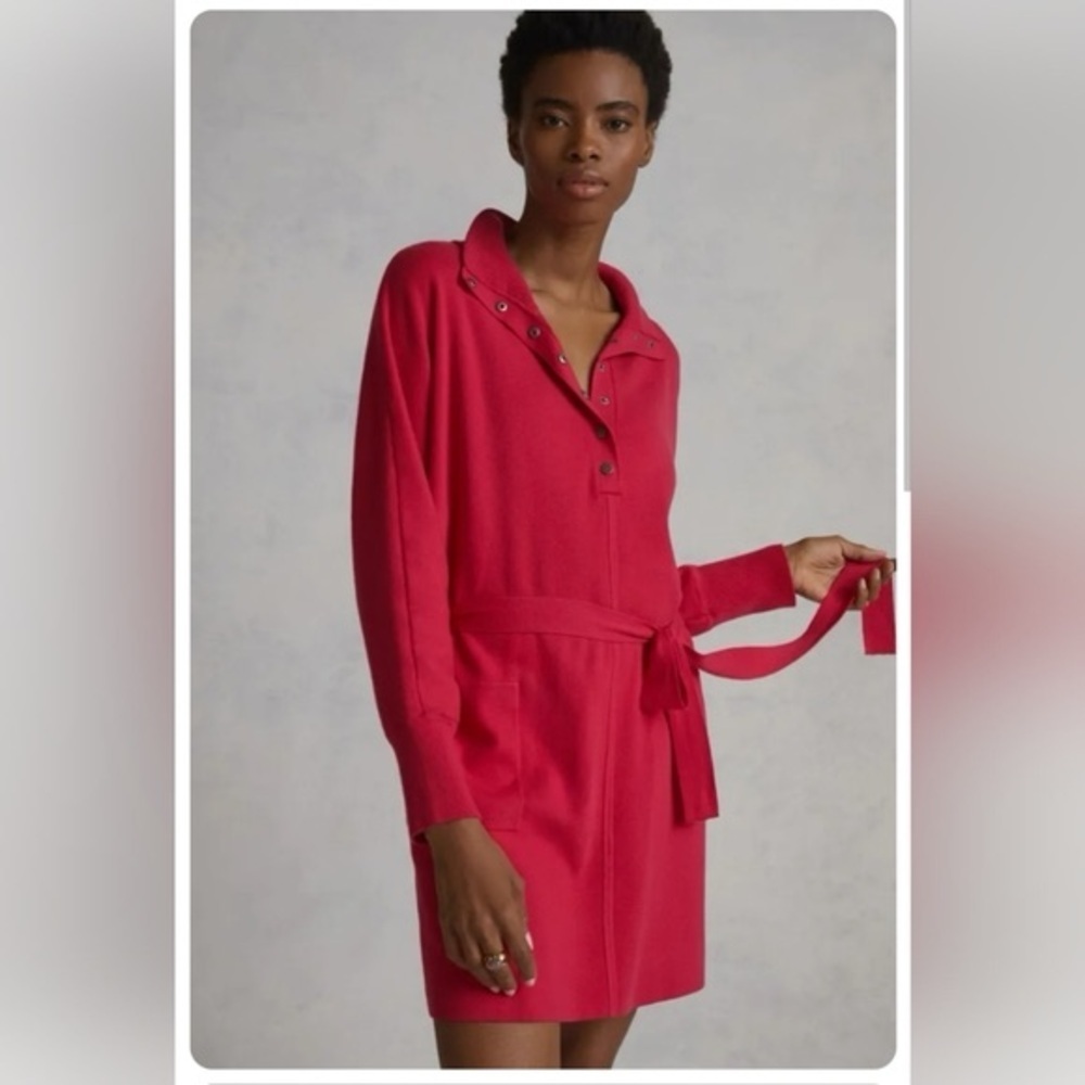 Anthropologie Daily Practice Pink Polo Knit Henley Sweater Dress Size Small